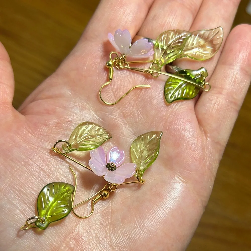 3/$25 Floral Drop Earrings with Pink and Green Accents - Picture 2 of 4